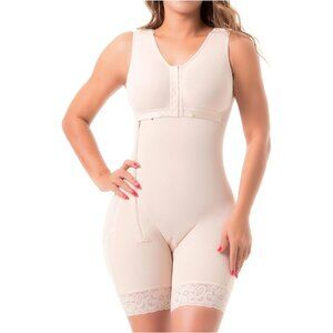 Women's Beige Zipper Bra Tummy Control Full Body Shaper Post Surgery Garment